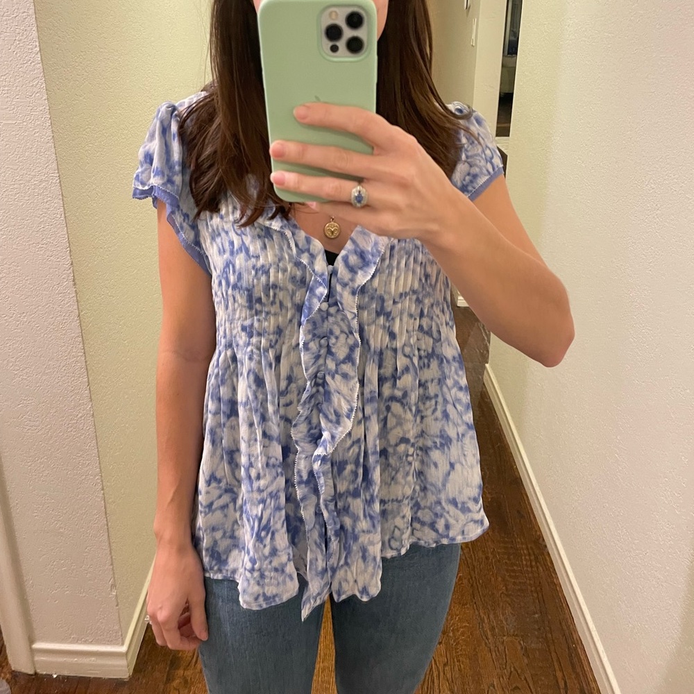 Joie Blue and White Silk Top